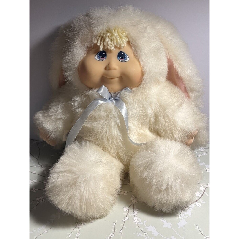 Kuddle Love Kids Doll Bunny Blue Bow Faux Fur Plush Easter Vintage 1997